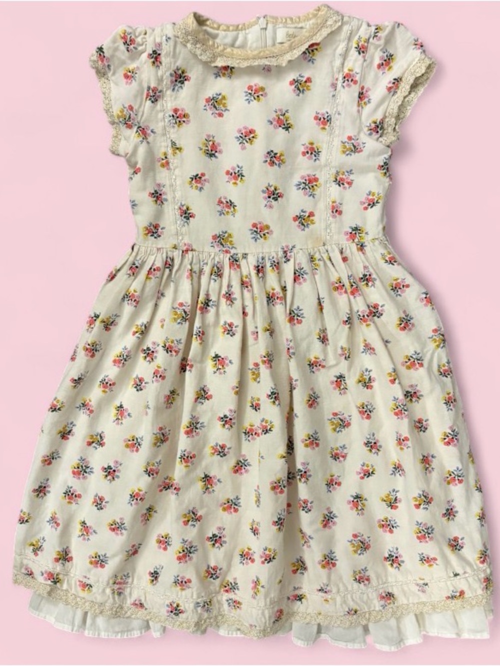 Mini Boden Cream Cottagecore Lace Collar Floral Dress Girls 11-12Y